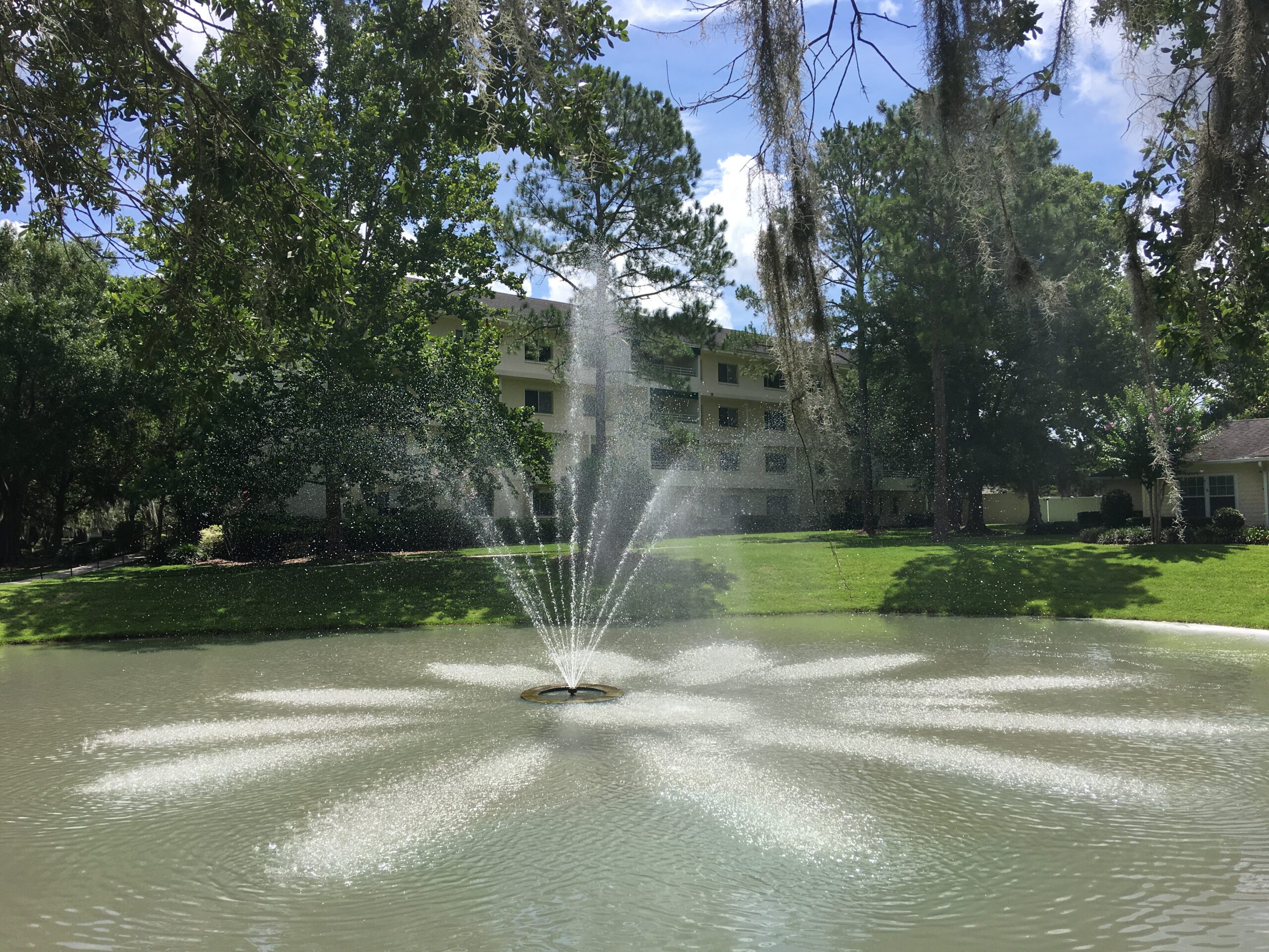 Well-maintained HOA pond with fountain
